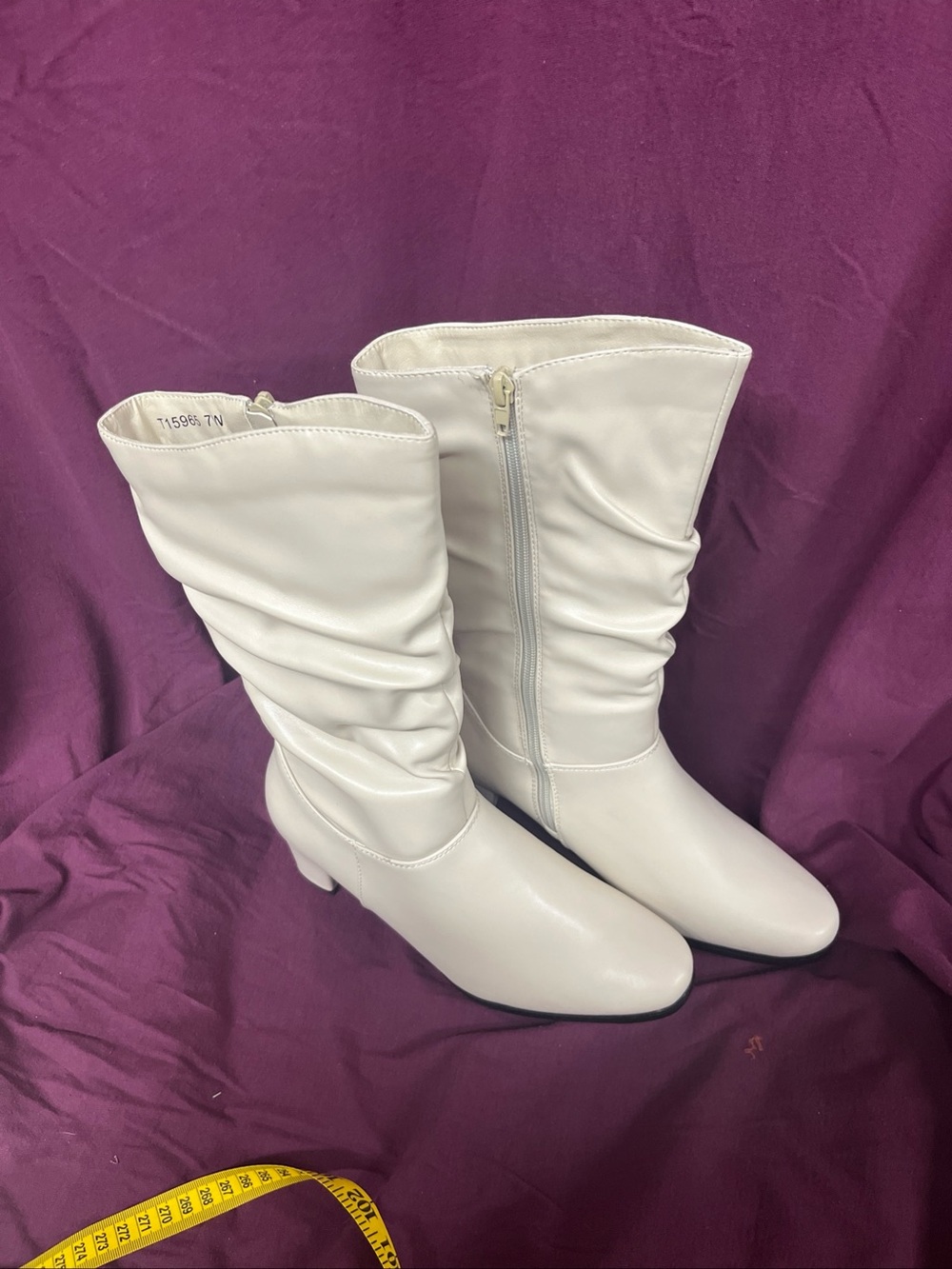 Beige Mid-Calf Slouch Boot with Side Zip